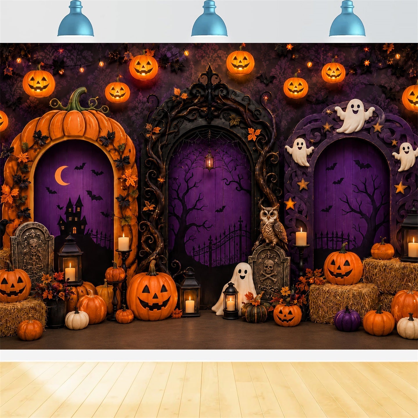 Halloween Arch Backdrop Pumpkin Ghost Gothic Archways Large Halloween Backdrops UK LXX67-192