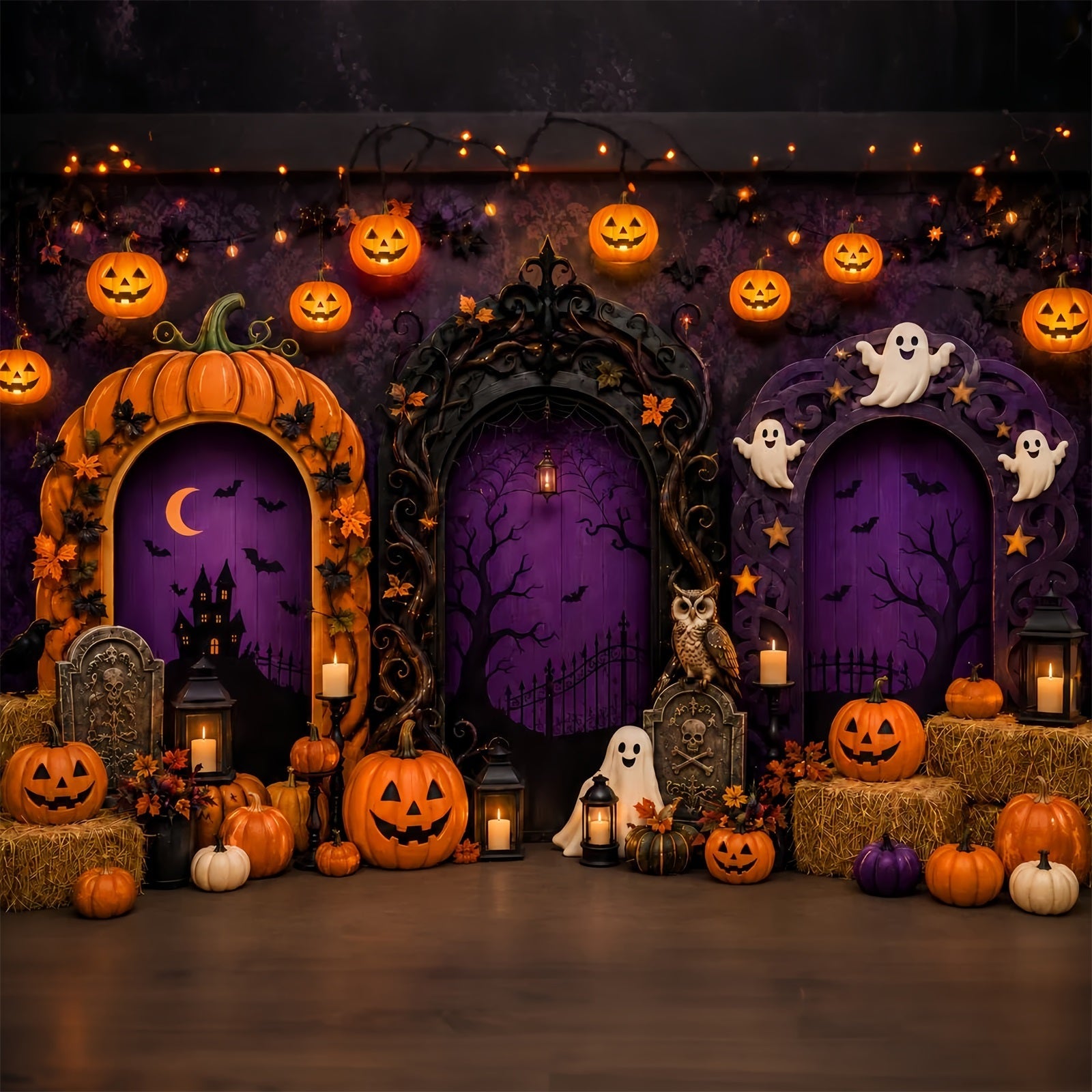 Halloween Arch Backdrop Pumpkin Ghost Gothic Archways Large Halloween Backdrops UK LXX67-192