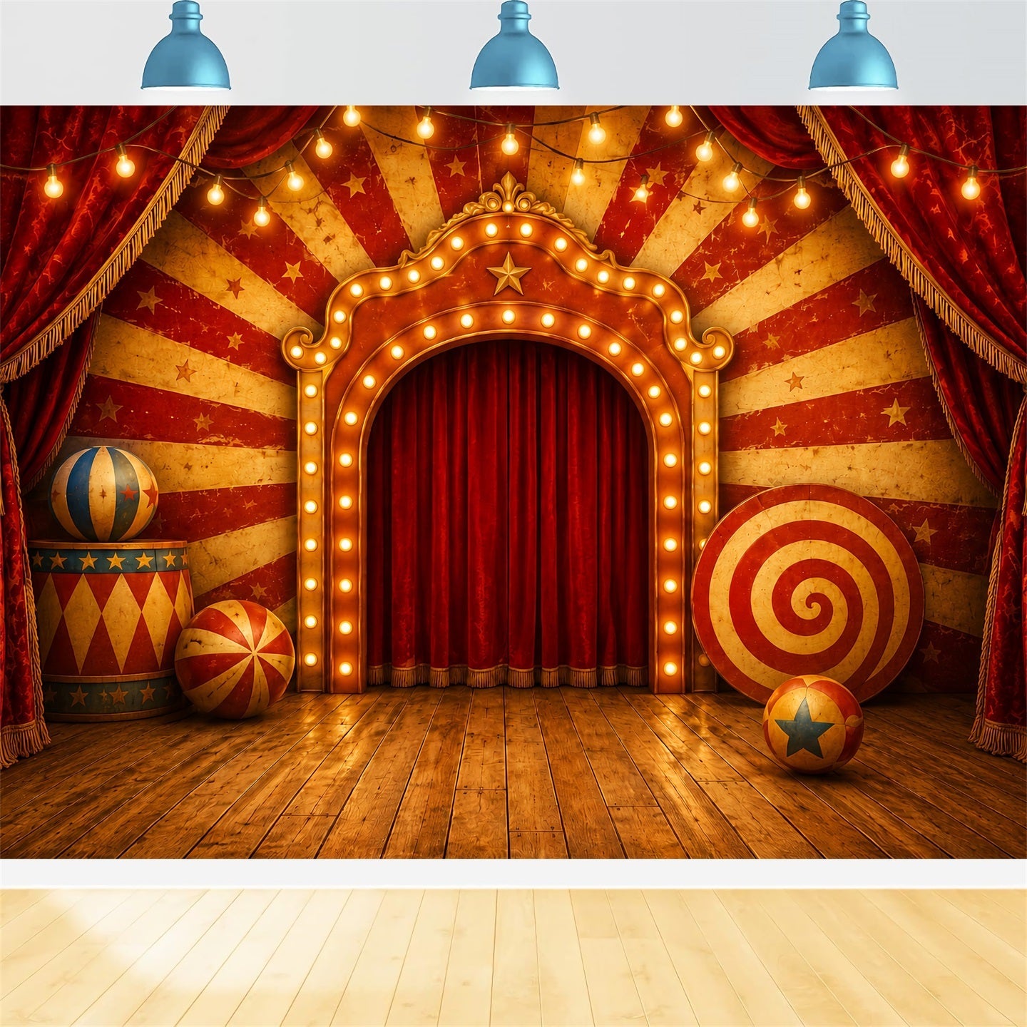 Halloween Stage Backdrop Vintage Circus Stage Entrance Halloween Photography Backdrops UK LXX67-194