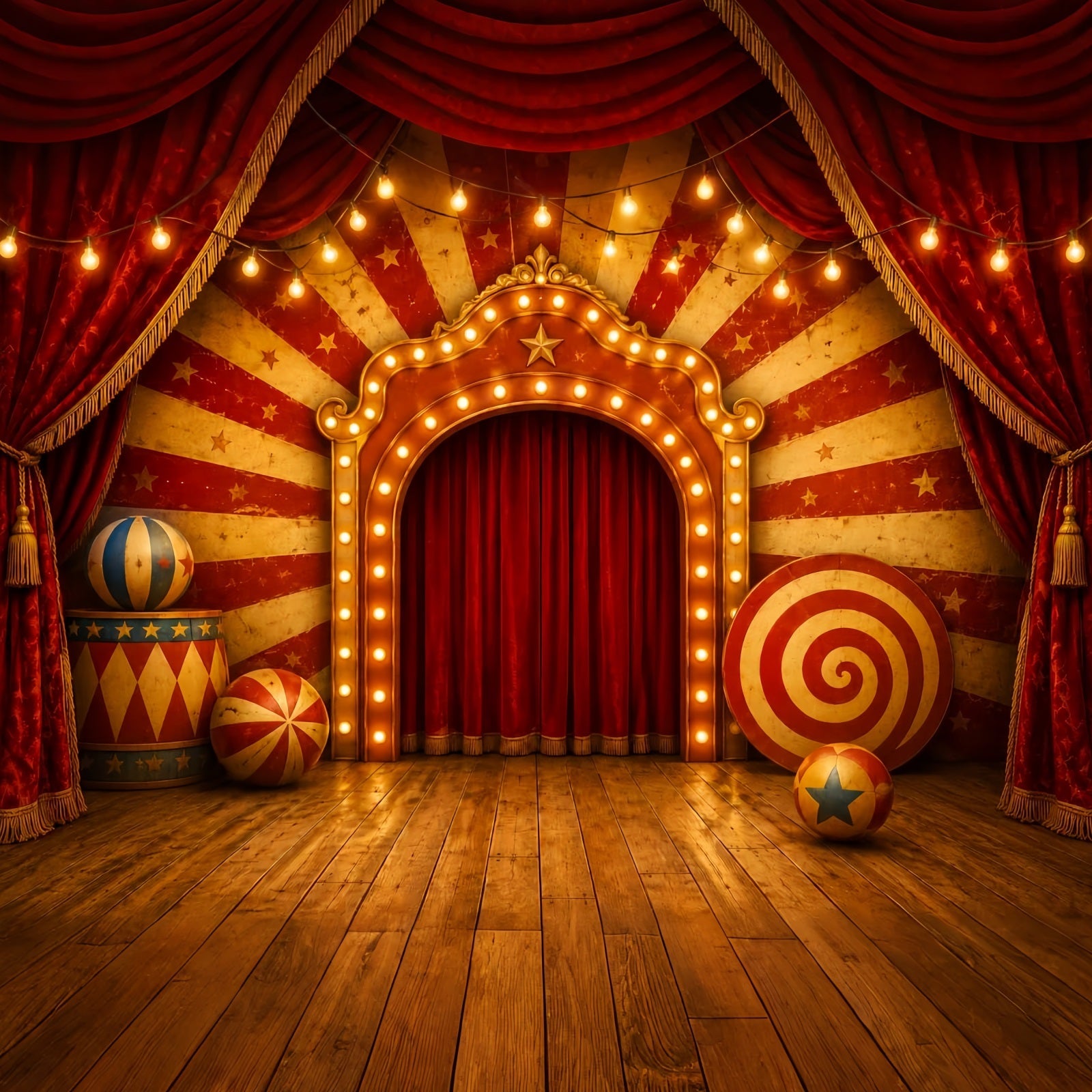 Halloween Stage Backdrop Vintage Circus Stage Entrance Halloween Photography Backdrops UK LXX67-194