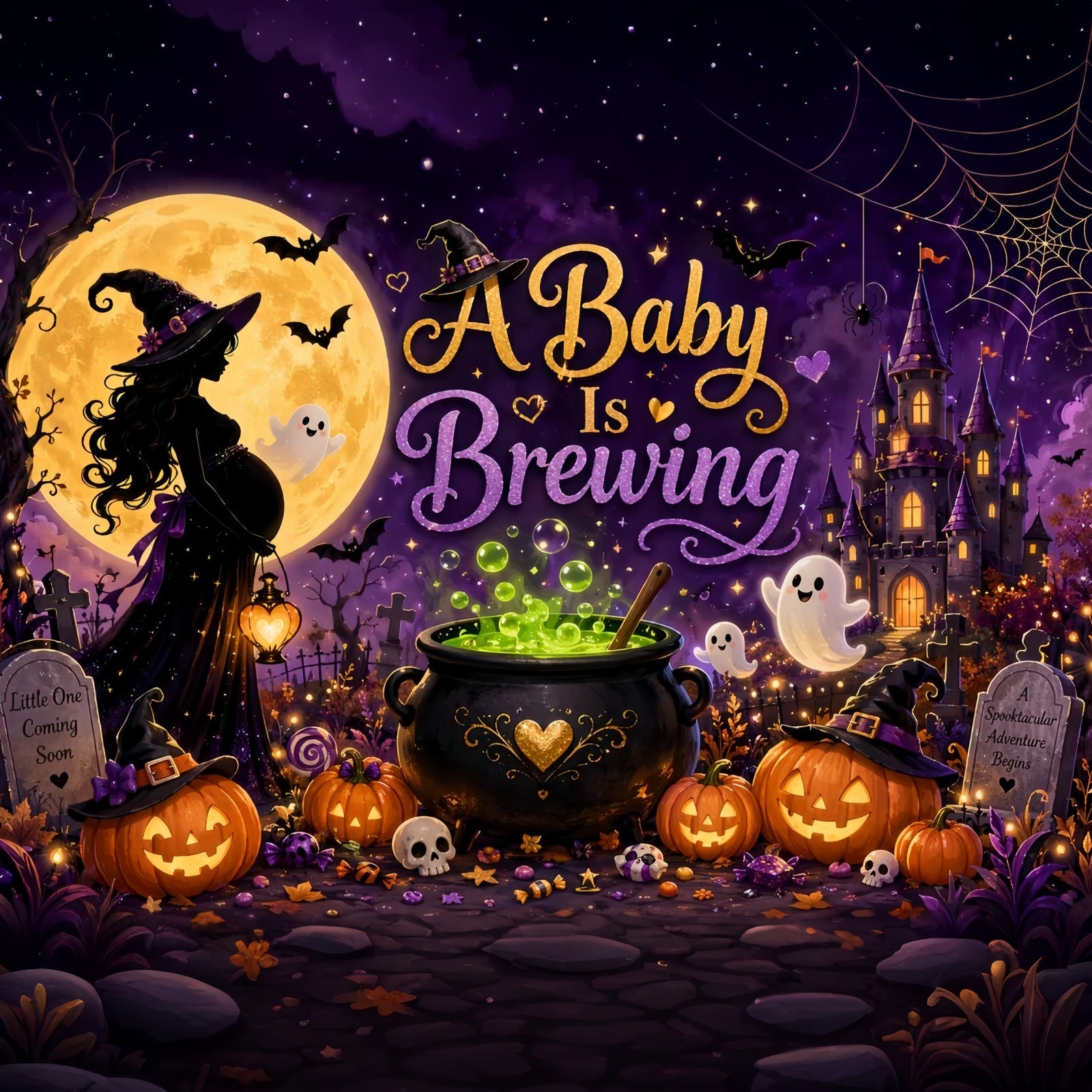 Halloween Baby Shower Backdrop Baby Witch Brewing Celebration Photography Halloween Backdrop UK LXX67-195