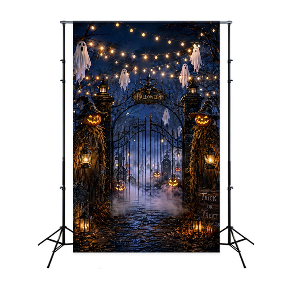 Halloween Party Backdrop Ideas Ghostly Lantern Cemetery Entrance Halloween Scary Backdrops UK LXX67-197