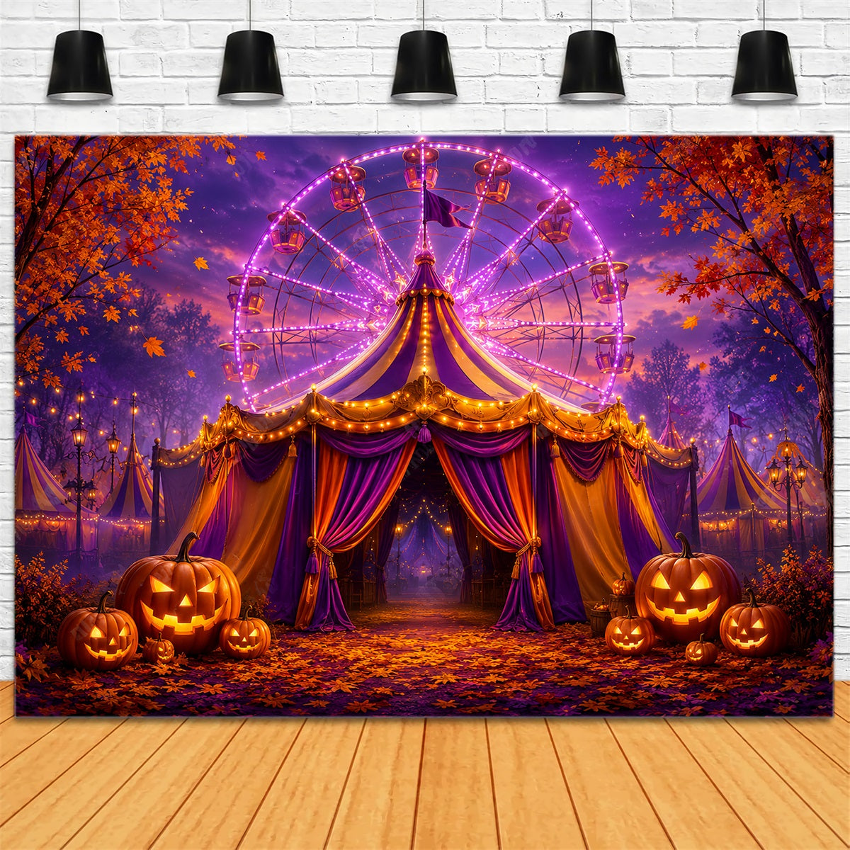 Halloween Backdrops For Pictures Purple Carnival Pumpkin Festival Halloween Circus Backdrop UK LXX67-198