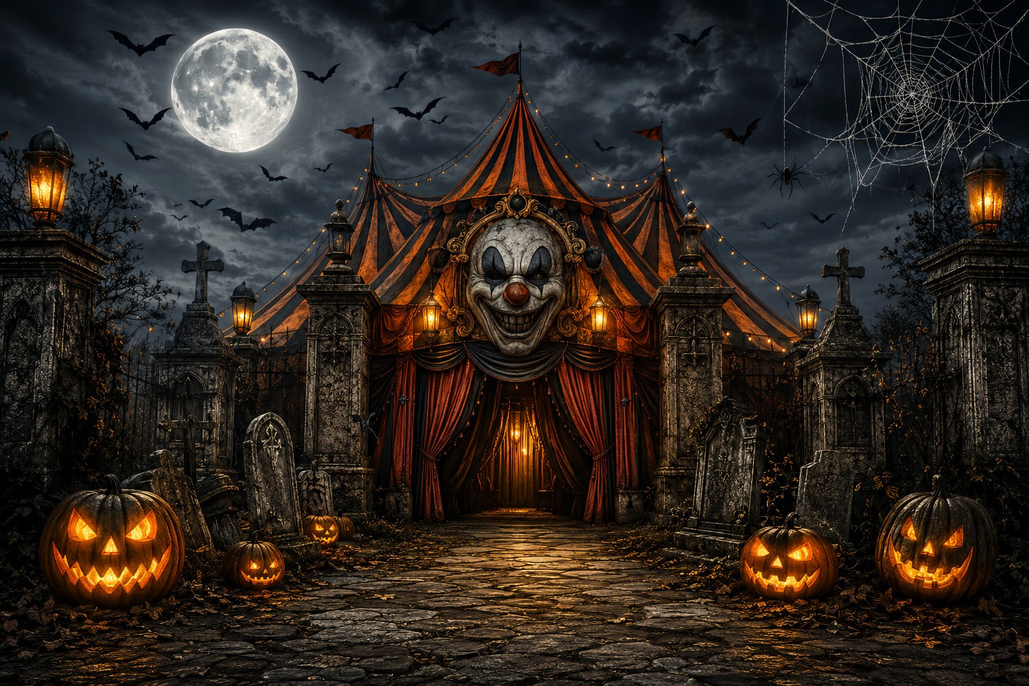 Halloween Carnival Backdrop Sinister Clown Graveyard Circus DIY Halloween Backdrop UK LXX67-199
