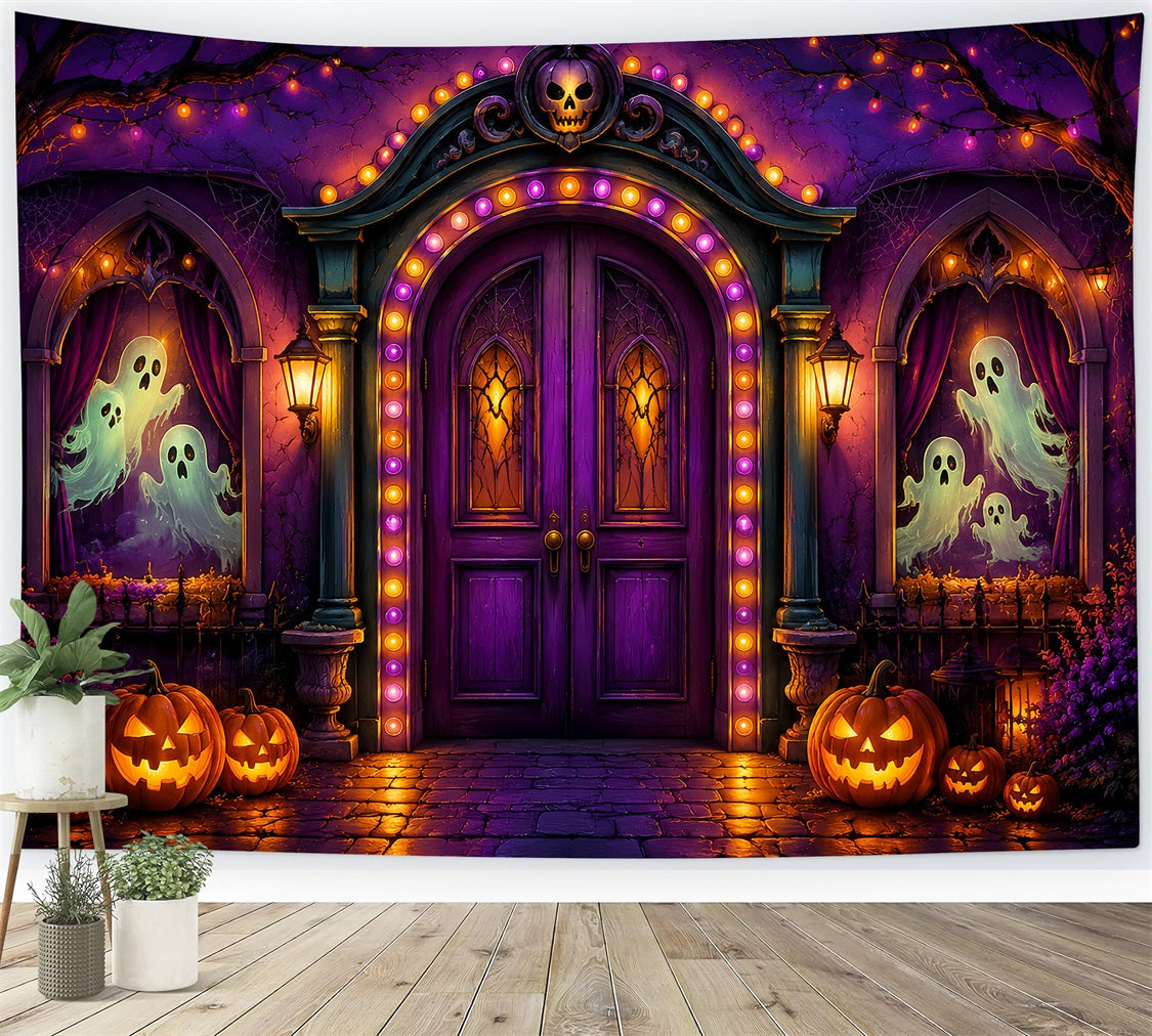 Halloween Cardboard Backdrops Purple Ghost Arch Entrance Halloween Photography Backdrop UK LXX67-20