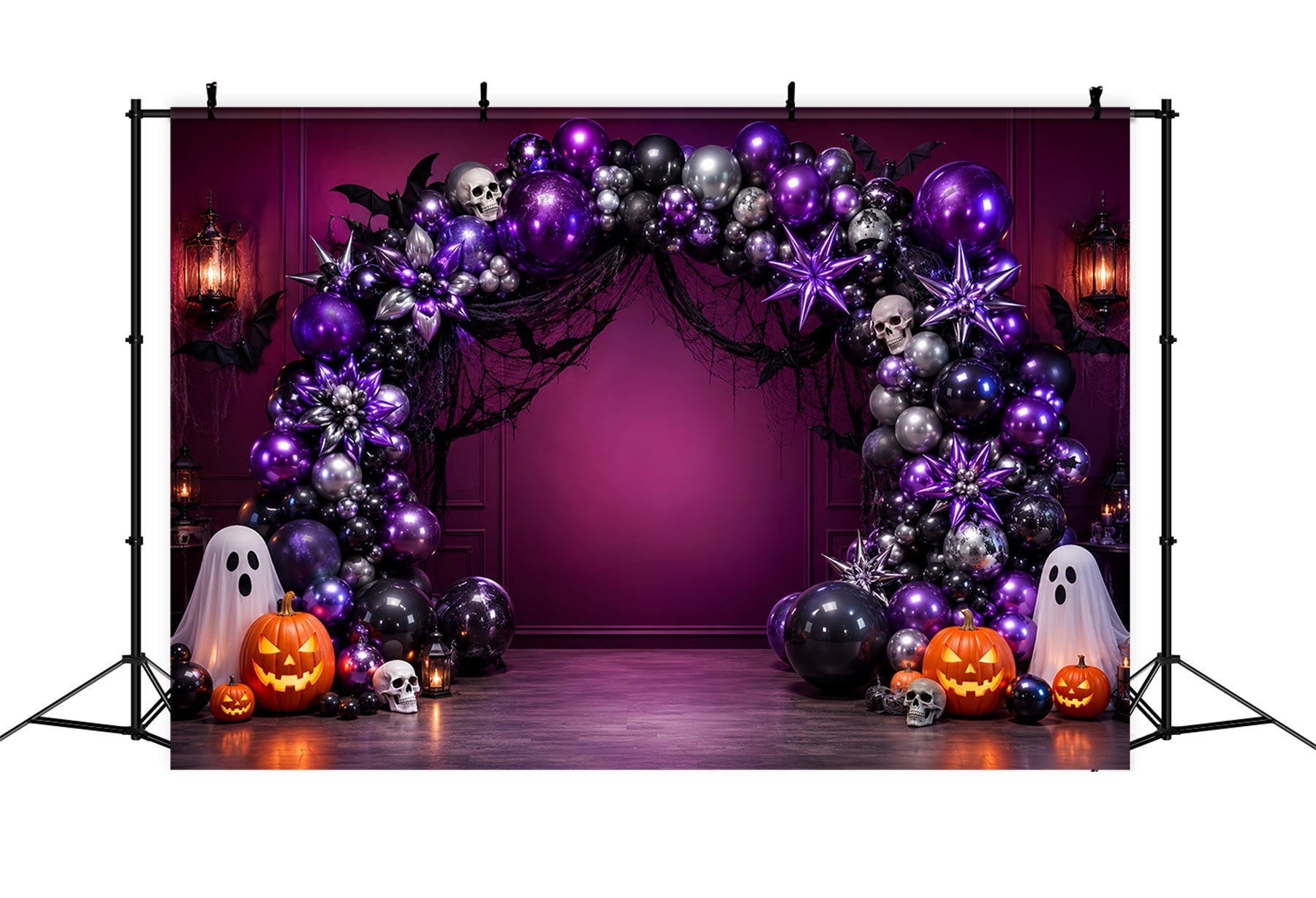 Halloween Backdrop Ideas DIY Purple Skull Ghost Balloon Arch Purple Halloween Backdrop UK LXX67-203