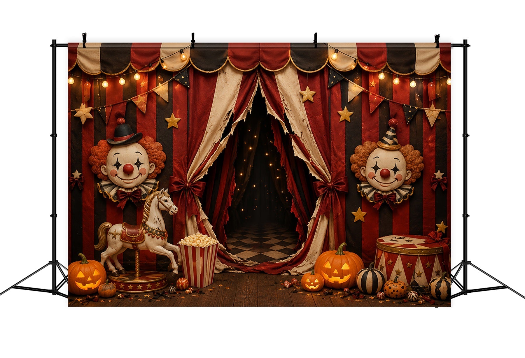 Halloween Clown Backdrop Vintage Clown Circus Entrance Halloween Fabric Backdrop UK LXX67-208