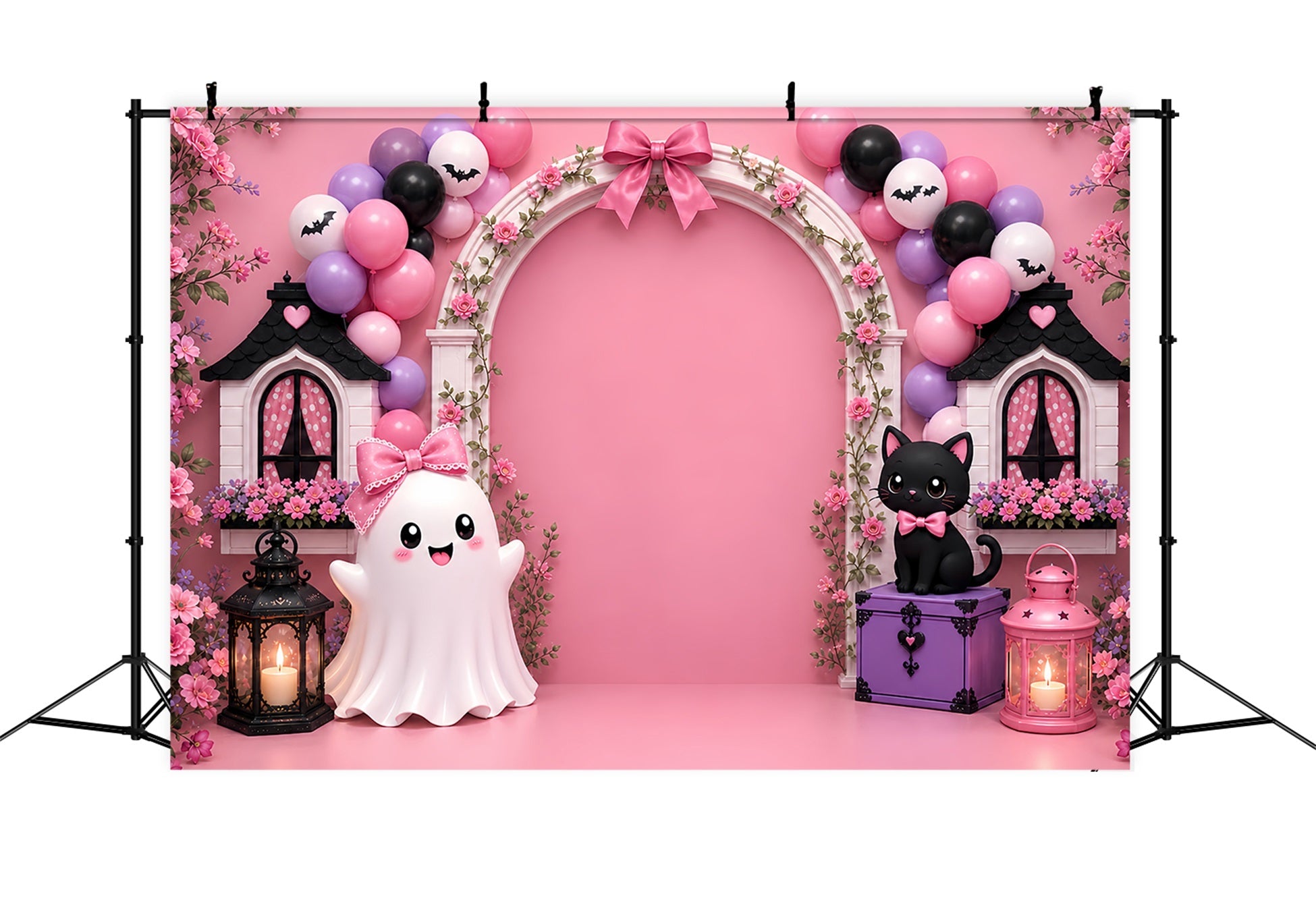 Pumpkin Patch Backdrop Bowtie Ghost Cat Arch Halloween Photo Backdrop UK LXX67-213