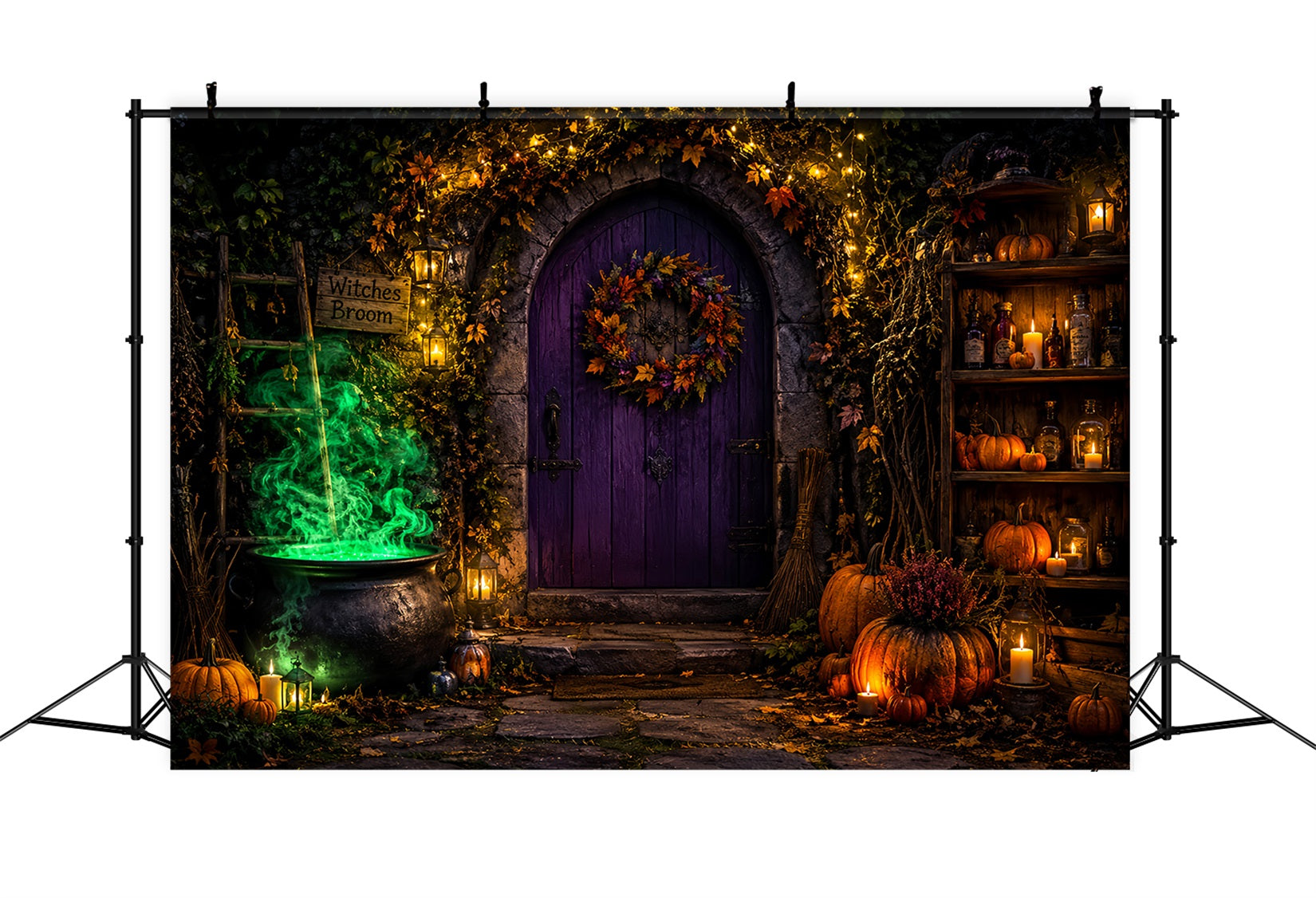 Witch Backdrop Glowing Cauldron Doorway Gothic Backdrops UK LXX67-223