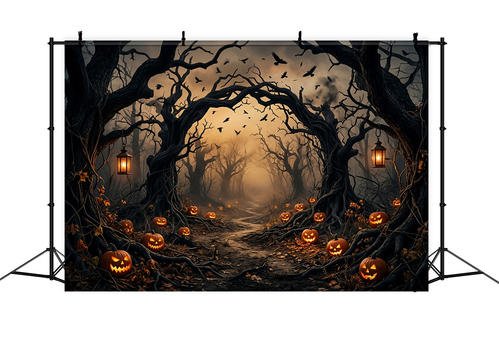 Creepy Forest Backdrop Pumpkin Twisted Trees Spooky Halloween Backdrop UK LXX67-224
