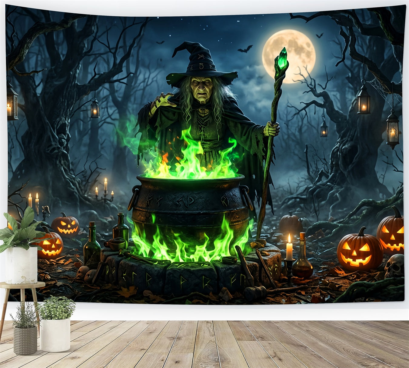 Witchy Backdrop Moonlit Witch Cauldron Ritual Horror Backdrop UK LXX67-225