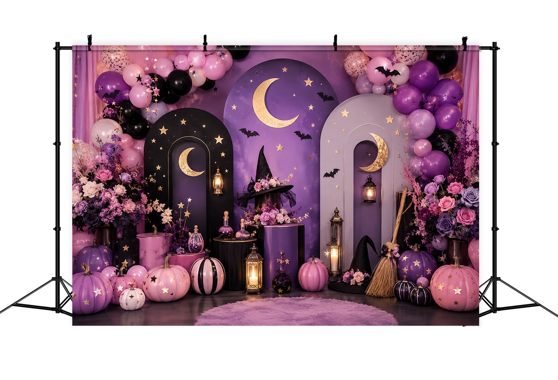Pumpkin Patch Photo Backdrop Celestial Witch Moon Celebration Halloween Party Backdrop UK LXX67-226