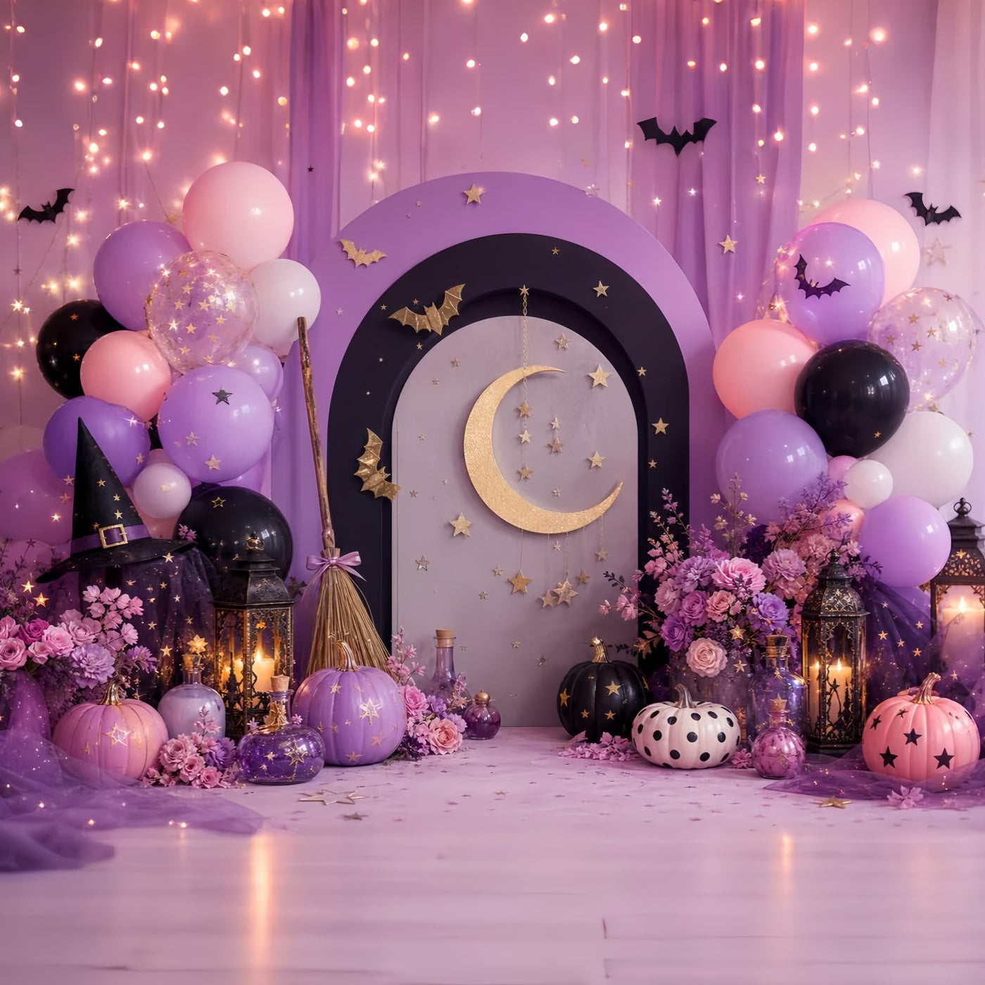 Pumpkin Patch Photo Backdrop Golden Crescent Witch Party Halloween Party Backdrop UK LXX67-227