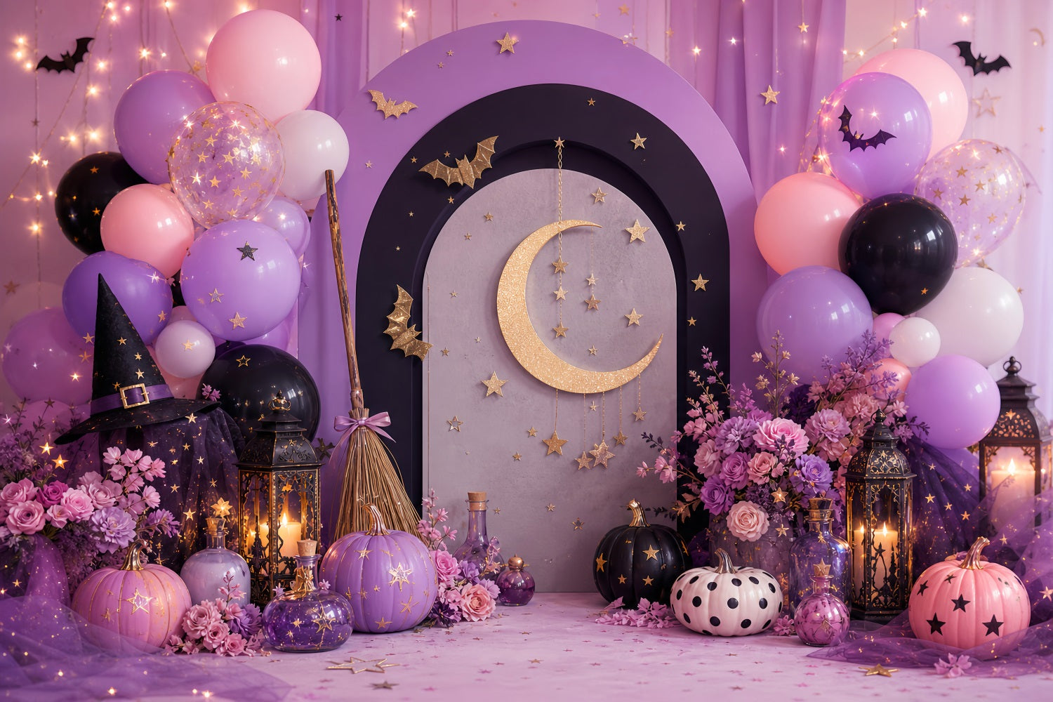 Pumpkin Patch Photo Backdrop Golden Crescent Witch Party Halloween Party Backdrop UK LXX67-227