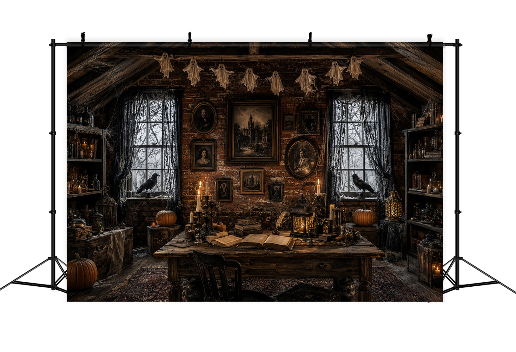 Haunted House Backdrops Candlelit Raven Portrait Attic Halloween Backdrops For Photos UK LXX67-228
