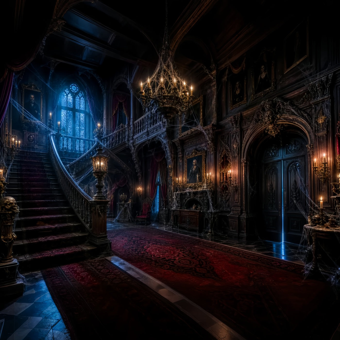 Haunted House Photo Backdrop Cobweb Gothic Manor Hall Halloween Photo Backdrop Ideas UK LXX67-229