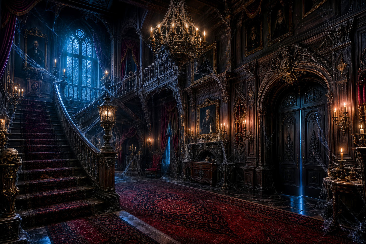 Haunted House Photo Backdrop Cobweb Gothic Manor Hall Halloween Photo Backdrop Ideas UK LXX67-229