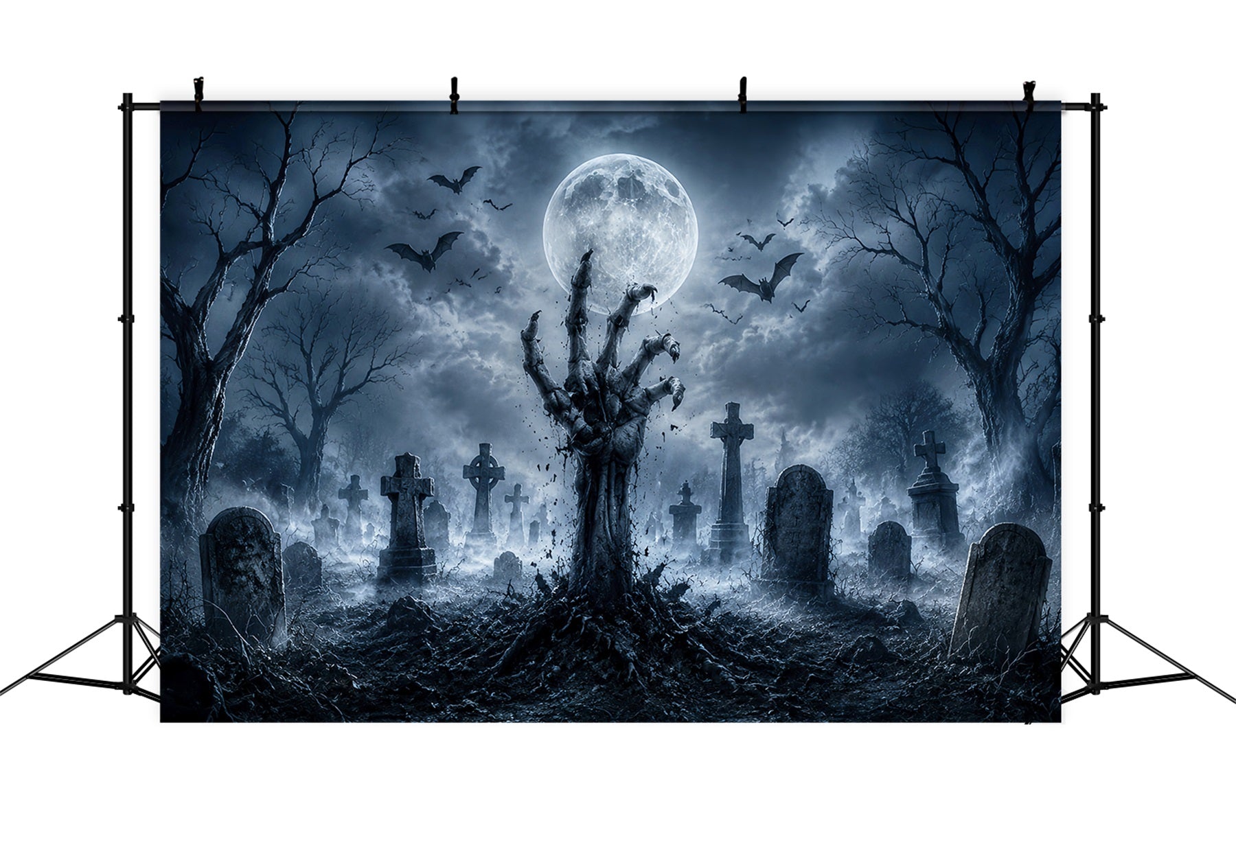 Halloween Graveyard Backdrops Zombie Hand Moonlit Graveyard Photo Booth Halloween Backdrop UK LXX67-23