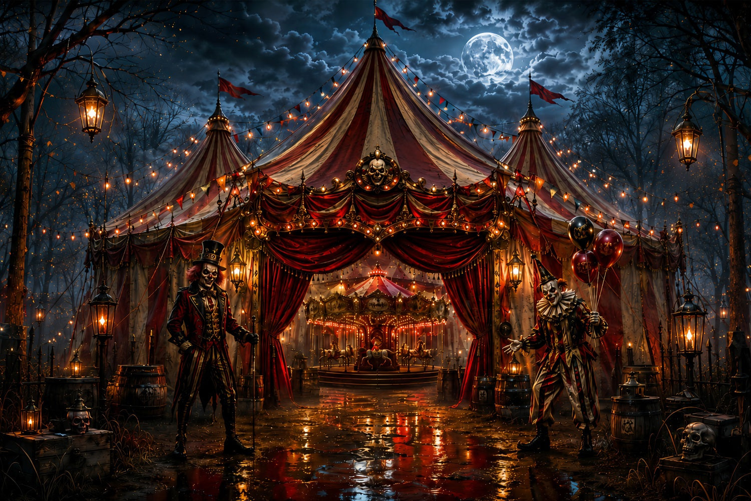 Creepy Carnival Backdrop Sinister Clown Circus Entrance Backdrop Halloween UK LXX67-231