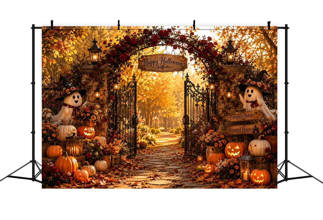 Pumpkin Photo Backdrop Autumn Rose Ghost Gateway Scary Backdrop UK LXX67-232