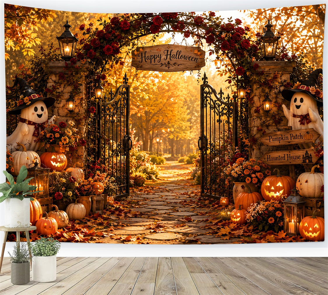 Pumpkin Photo Backdrop Autumn Rose Ghost Gateway Scary Backdrop UK LXX67-232