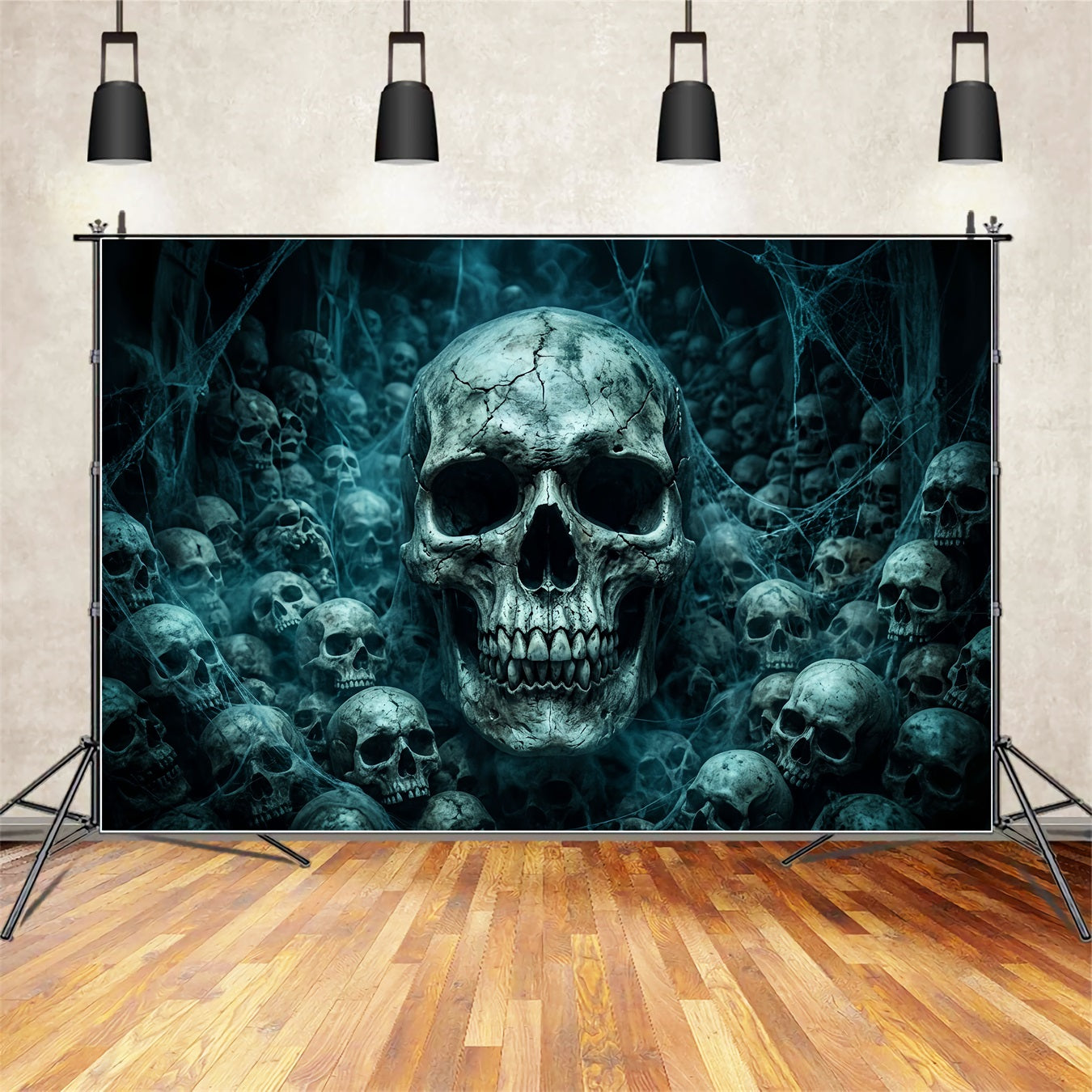 Skeleton Backdrop Cobweb Skull Crypt Horde Spooky Backdrops UK LXX67-235