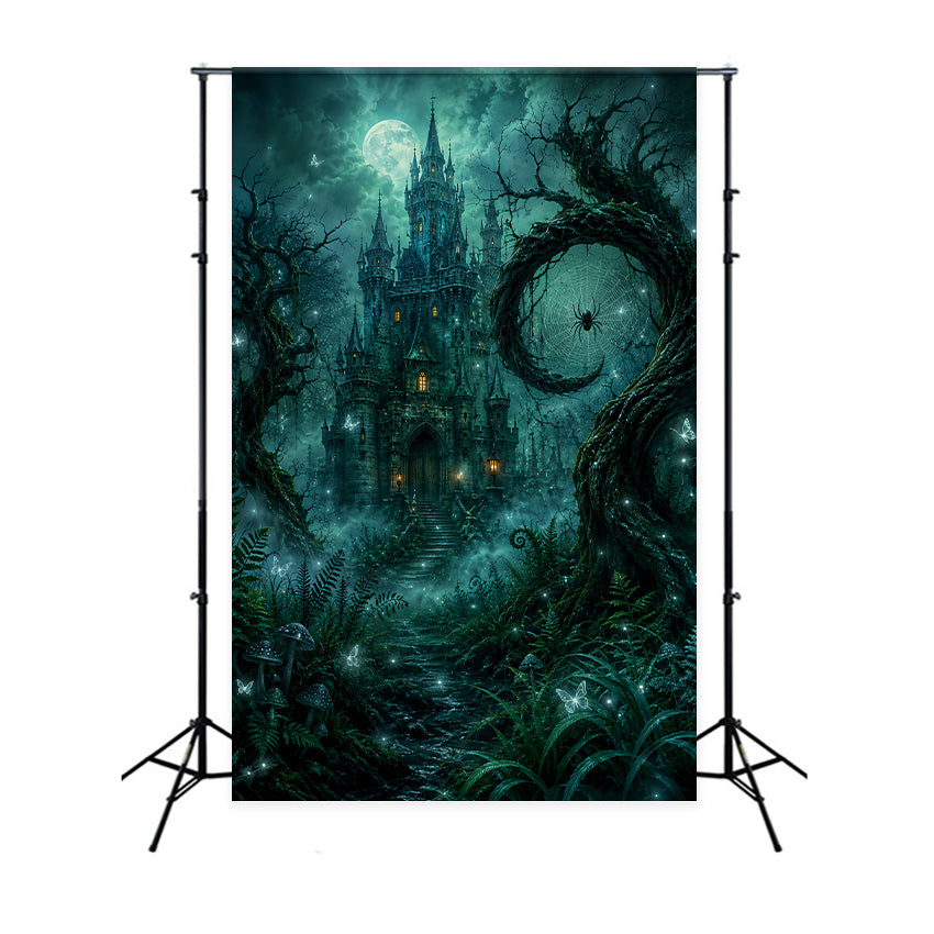 Spooky Woods Backdrop Emerald Spider Castle Forest Haunted Backdrop UK LXX67-240