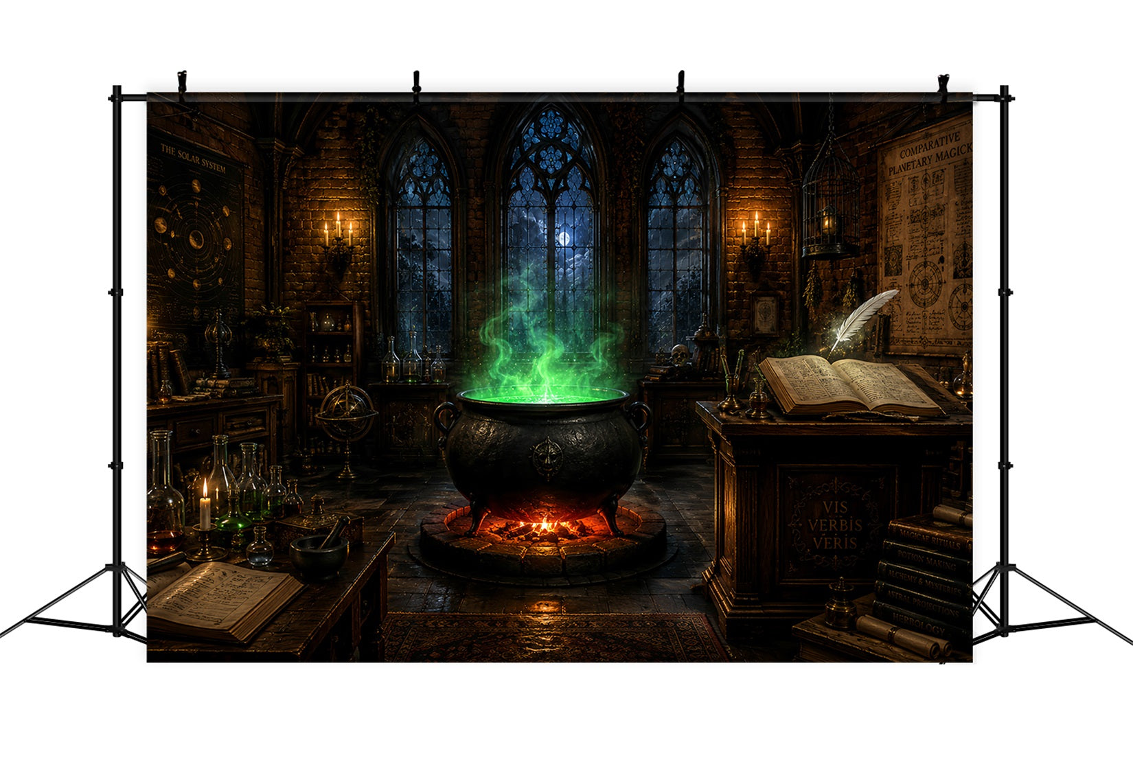 Spooky Castle Backdrop Emerald Cauldron Magic Classroom Magical Backdrop UK LXX67-244