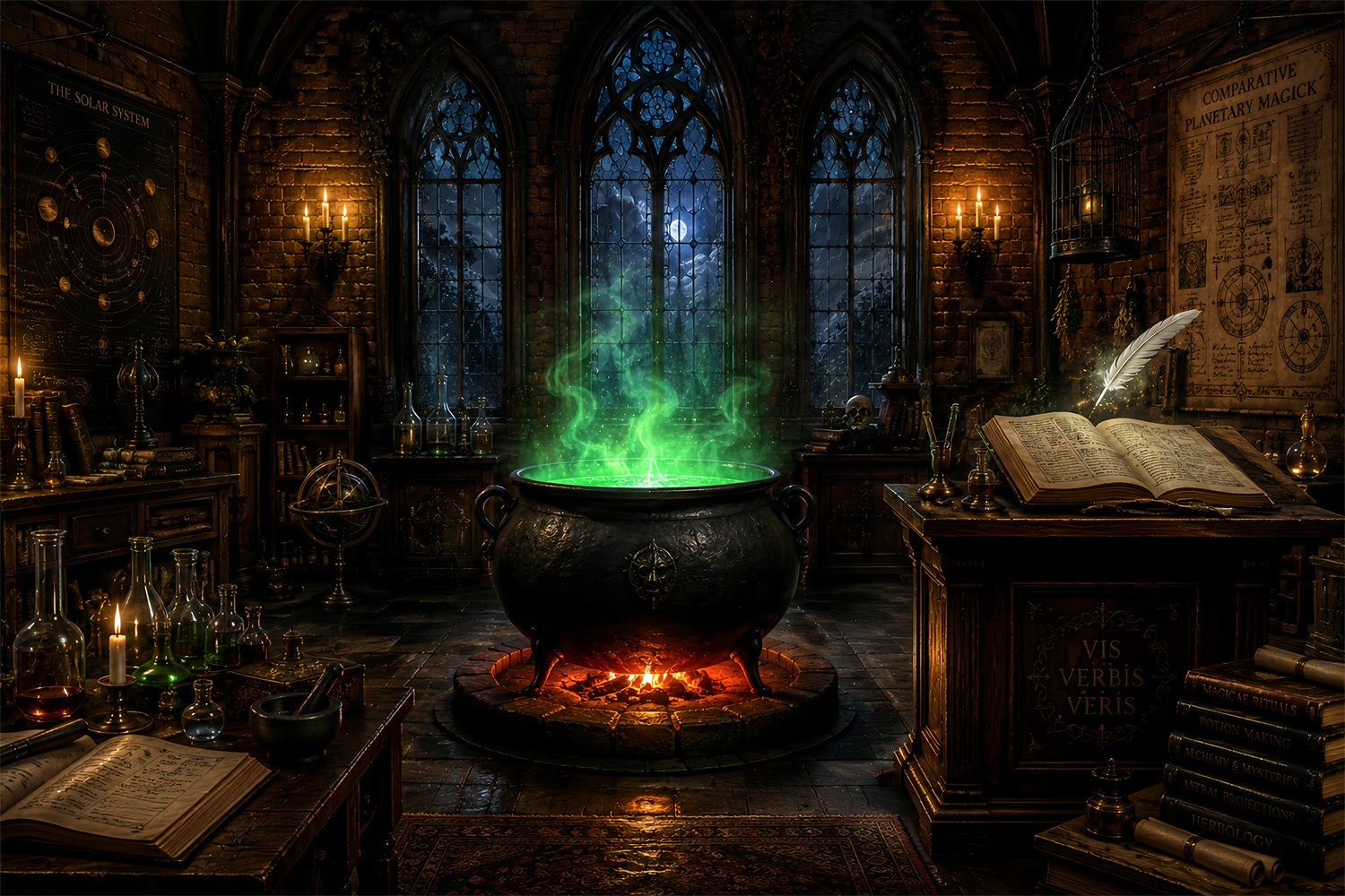 Spooky Castle Backdrop Emerald Cauldron Magic Classroom Magical Backdrop UK LXX67-244