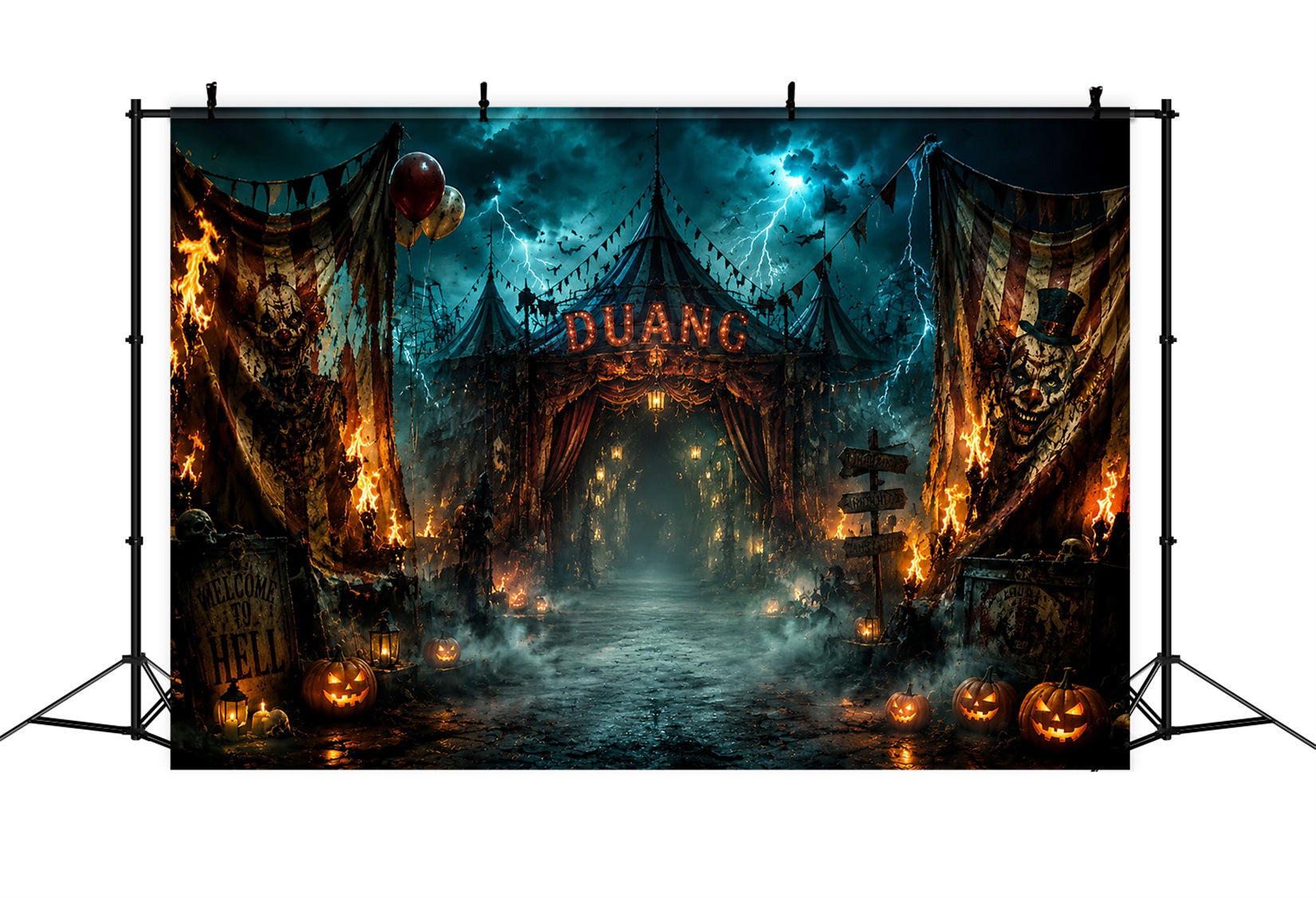 Halloween Spooky Backdrop Burning Haunted Circus Entrance Spooky Halloween Backdrops UK LXX67-25
