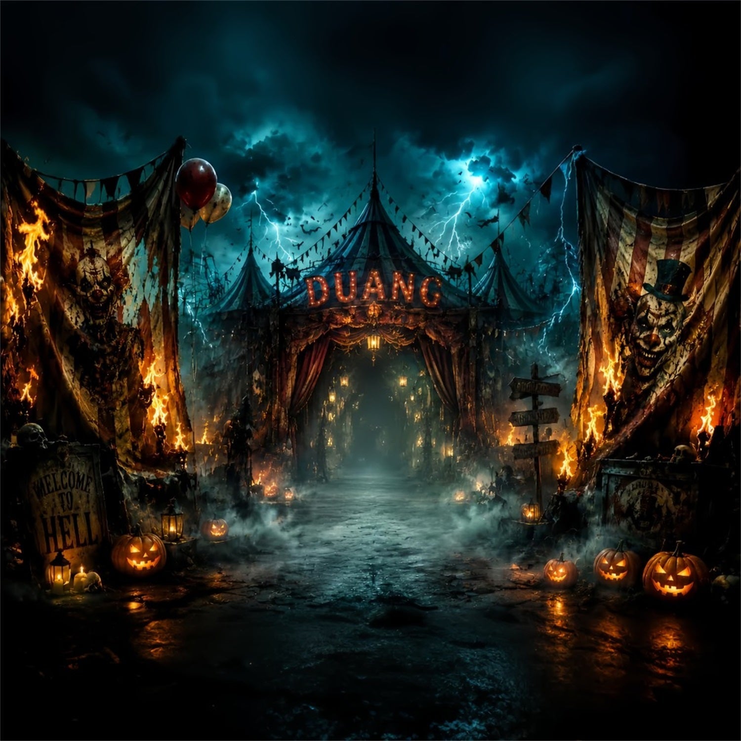 Halloween Spooky Backdrop Burning Haunted Circus Entrance Spooky Halloween Backdrops UK LXX67-25