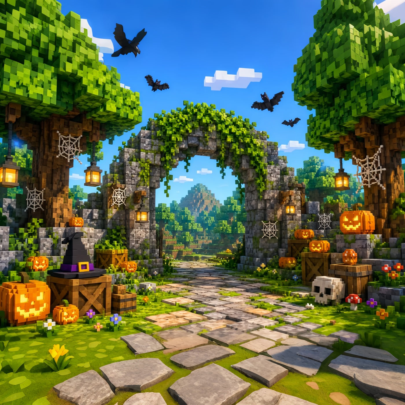 Fall Pumpkin Backdrop Pixel Pumpkin Ruins Gateway Backdrops For Halloween UK LXX67-253