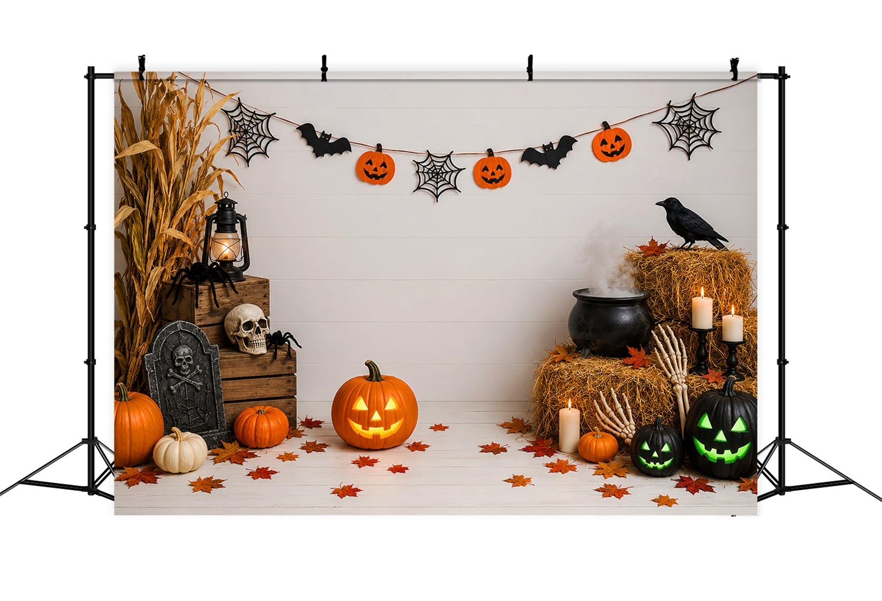 Graveyard Backdrops Rustic Pumpkin Cauldron Display Halloween Birthday Backdrop UK LXX67-254