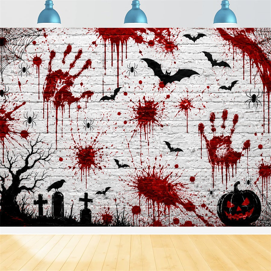 Halloween Bloody Backdrop Handprint Brick Wall Halloween Backdrop For Pictures UK LXX67-256