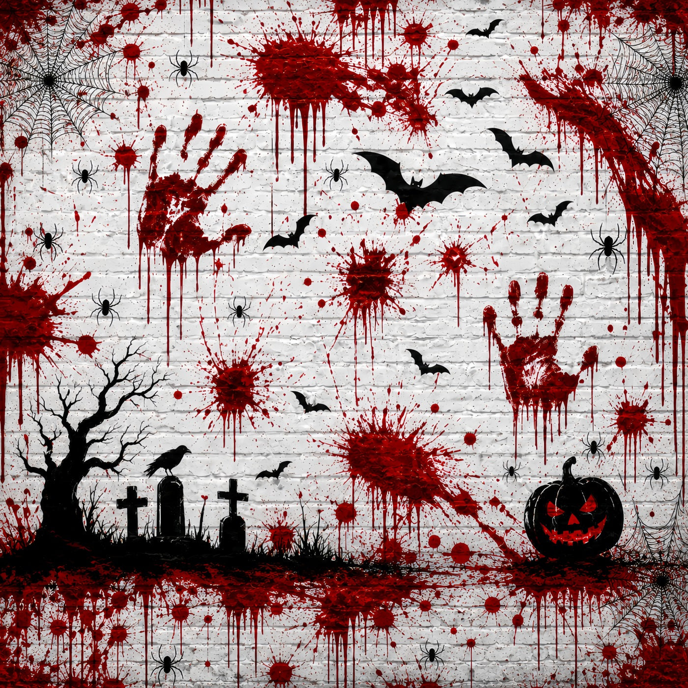 Halloween Bloody Backdrop Handprint Brick Wall Halloween Backdrop For Pictures UK LXX67-256