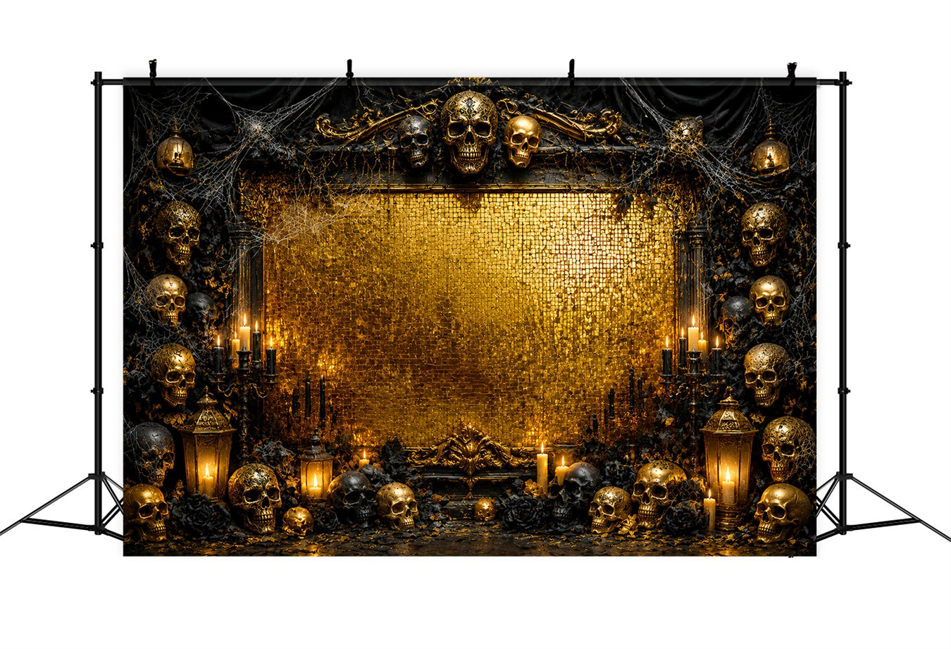 Halloween Picture Backdrops Golden Skull Candle Frame Halloween Birthday Backdrop UK LXX67-27