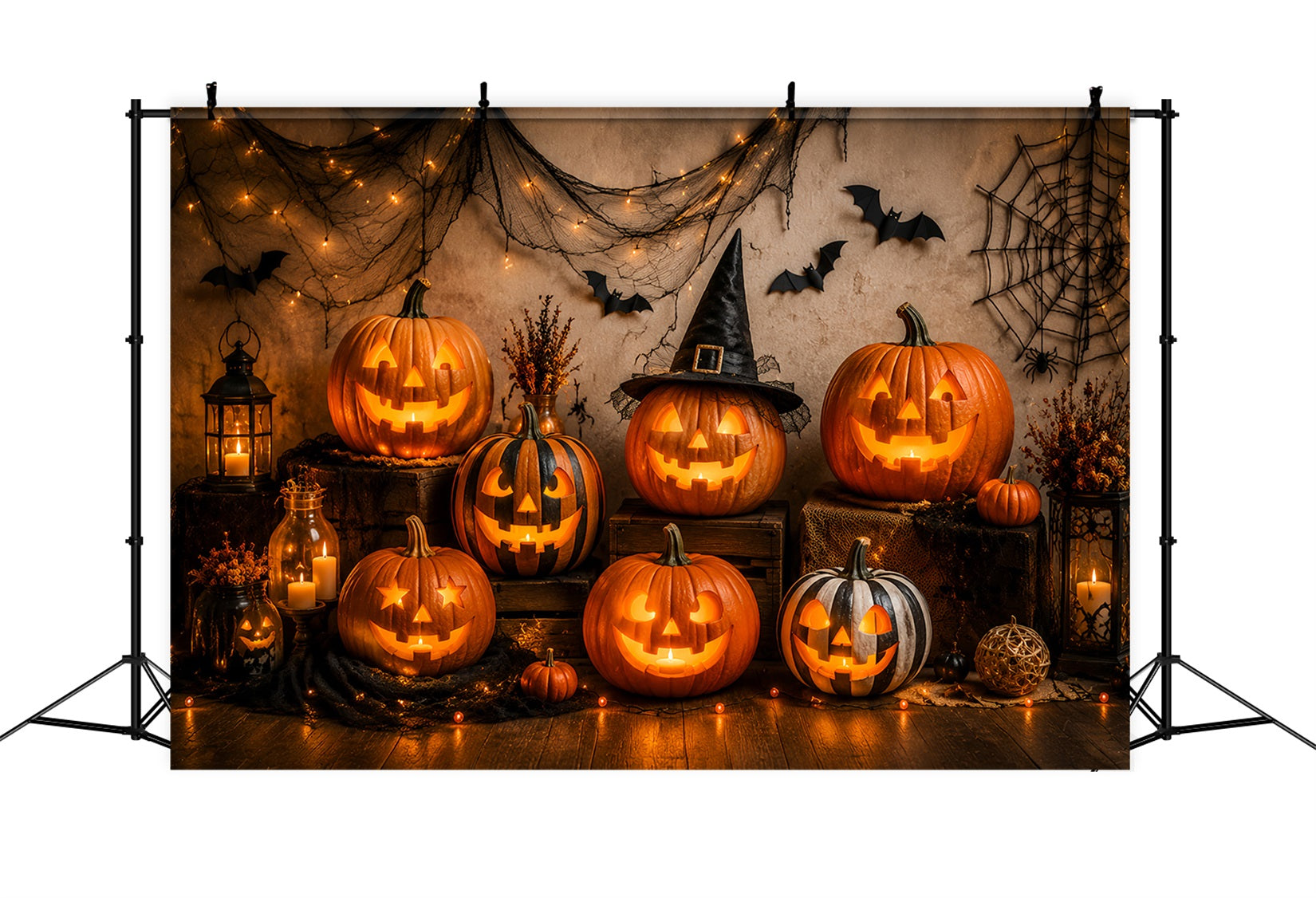 Fabric Halloween Backdrop Glowing Pumpkin Lantern Display Halloween Backdrop For Pictures UK LXX67-30