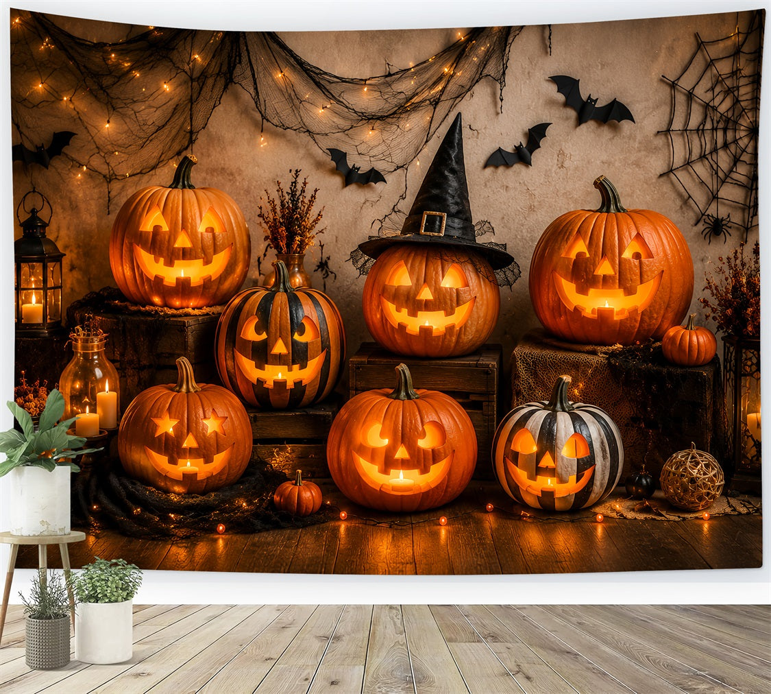 Fabric Halloween Backdrop Glowing Pumpkin Lantern Display Halloween Backdrop For Pictures UK LXX67-30