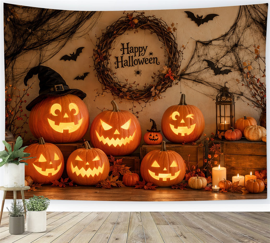 Fabric Halloween Backdrop Rustic Pumpkin Wreath Arrangement Halloween Backdrop For Pictures UK LXX67-31