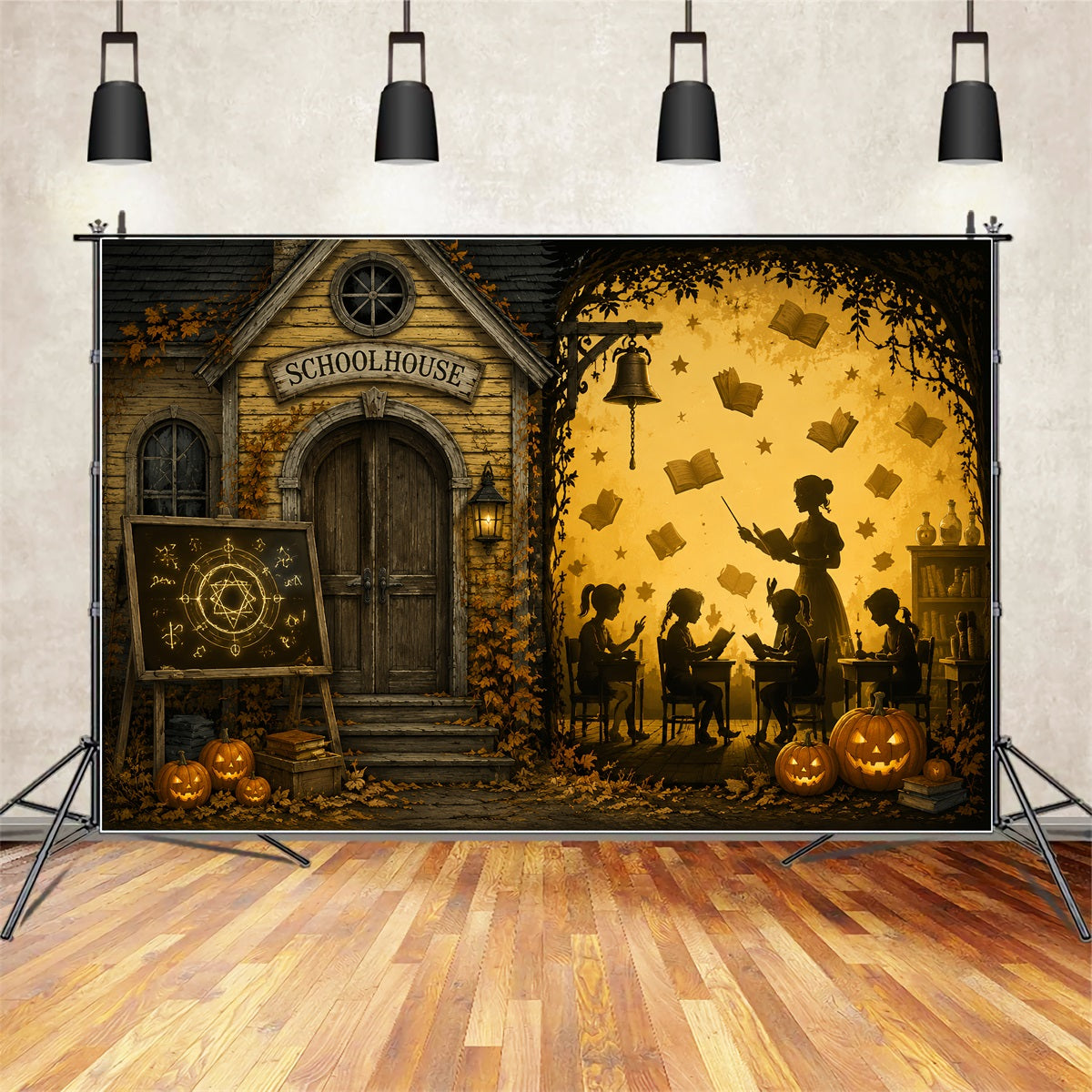 Halloween Backdrop Photo Booth Enchanted Schoolhouse Pumpkin Classroom Backdrops Halloween UK LXX67-37