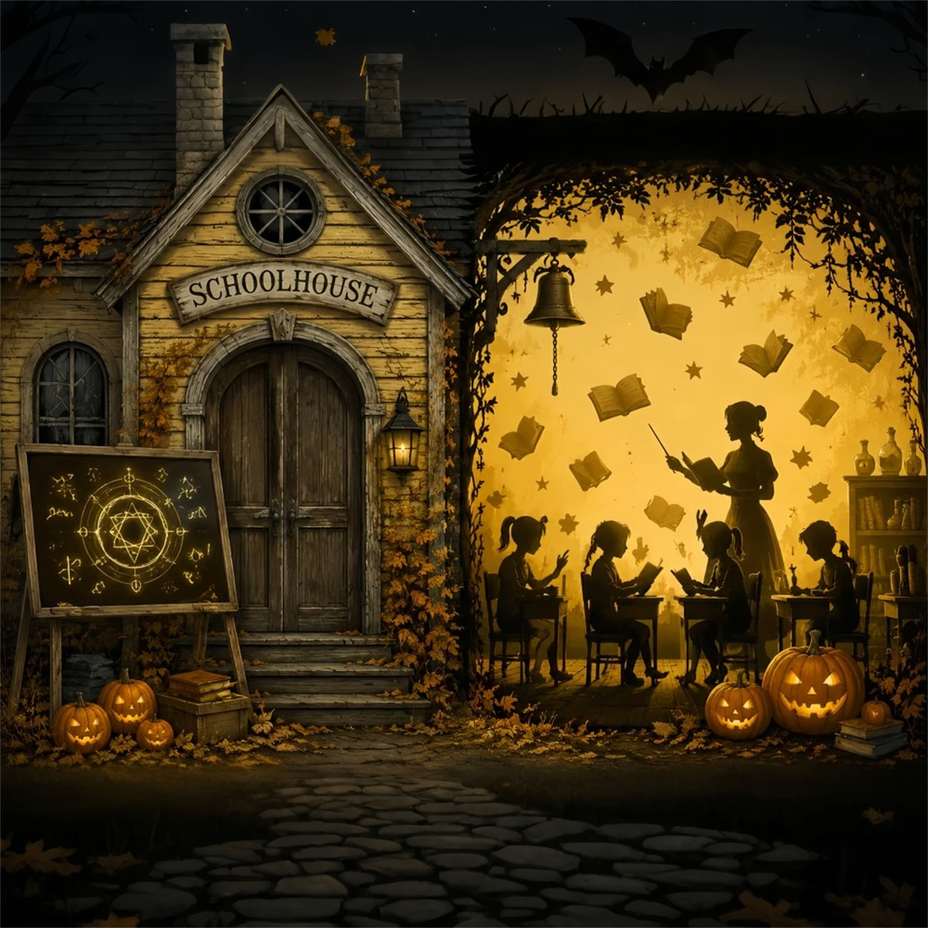 Halloween Backdrop Photo Booth Enchanted Schoolhouse Pumpkin Classroom Backdrops Halloween UK LXX67-37
