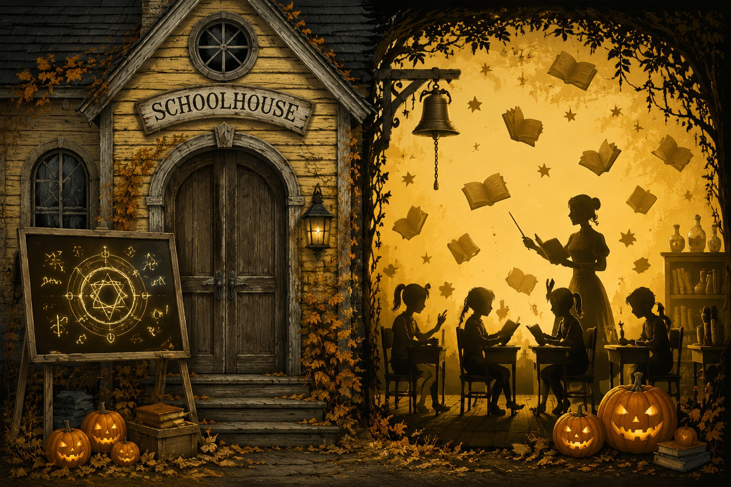 Halloween Backdrop Photo Booth Enchanted Schoolhouse Pumpkin Classroom Backdrops Halloween UK LXX67-37