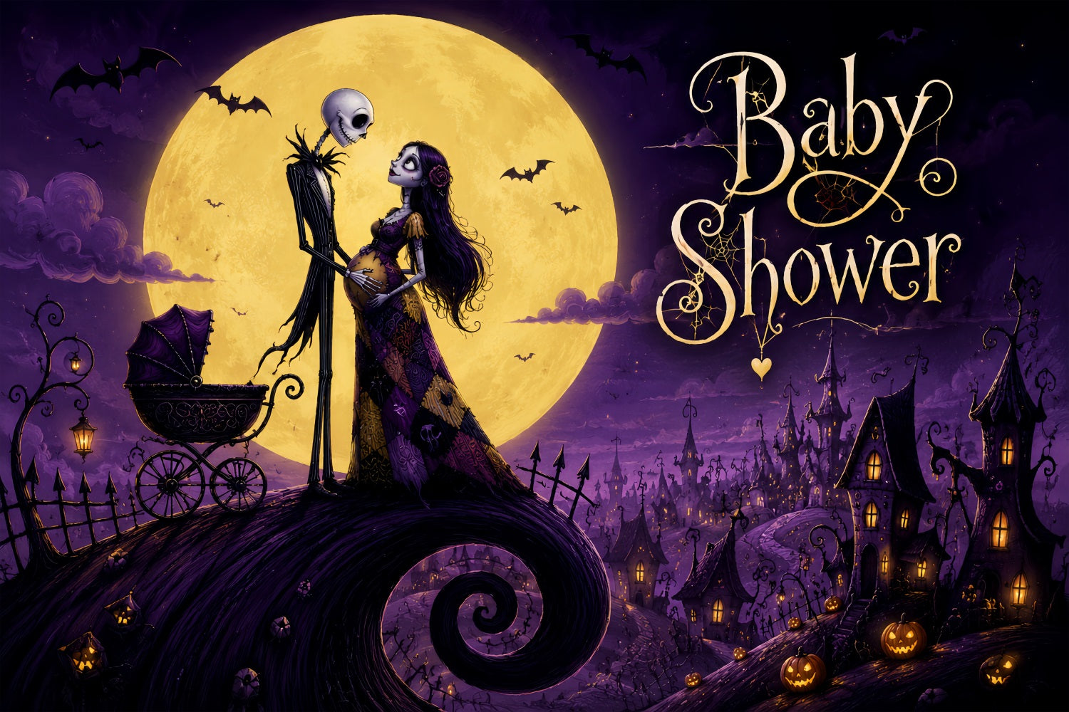 Halloween Baby Shower Backdrop Gothic Skeleton Witch Photography Halloween Backdrop UK LXX67-39