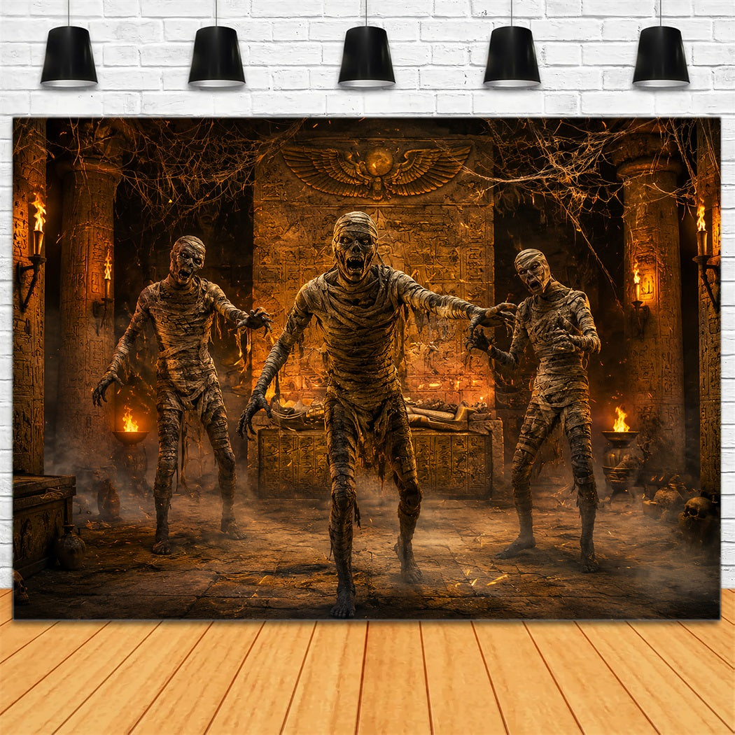 Halloween Theme Backdrop Fiery Tomb Mummy Attack Halloween Backdrop For Photos UK LXX67-4