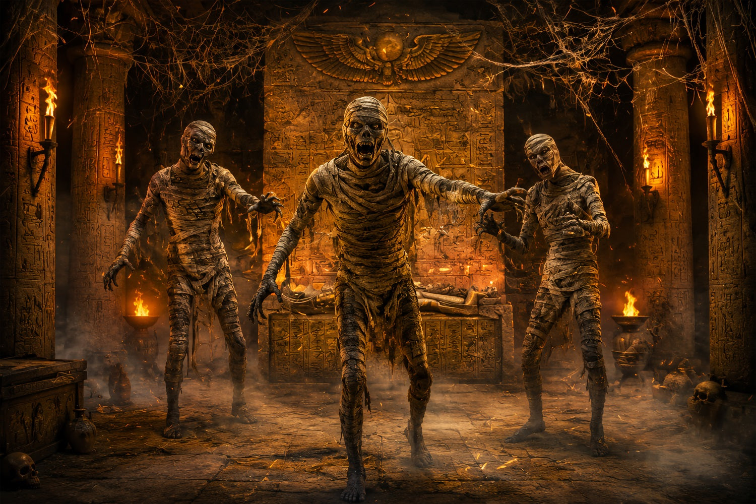 Halloween Theme Backdrop Fiery Tomb Mummy Attack Halloween Backdrop For Photos UK LXX67-4