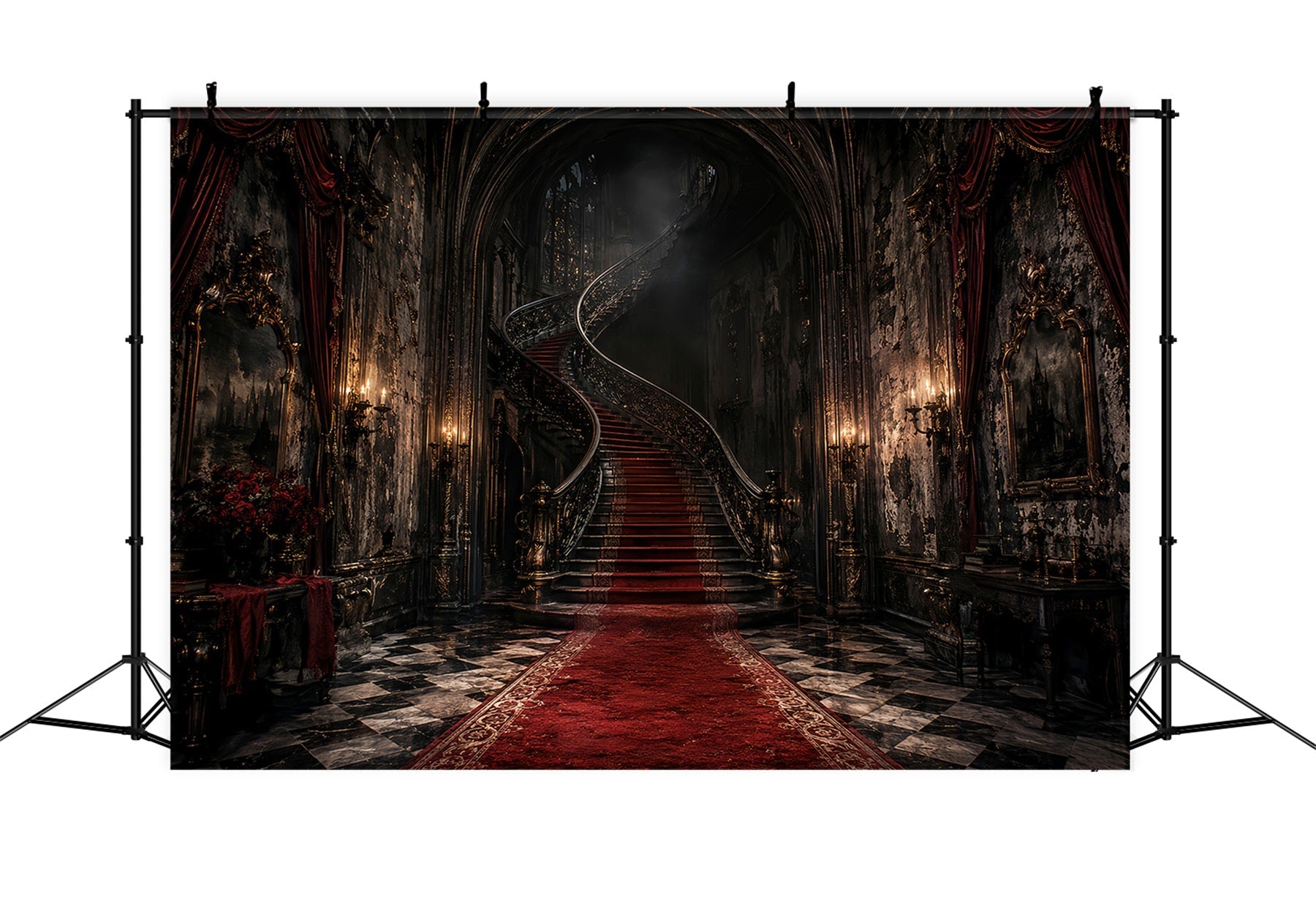 Halloween Party Backdrop Ideas Gothic Mansion Spiral Staircase Halloween Scary Backdrops UK LXX67-41