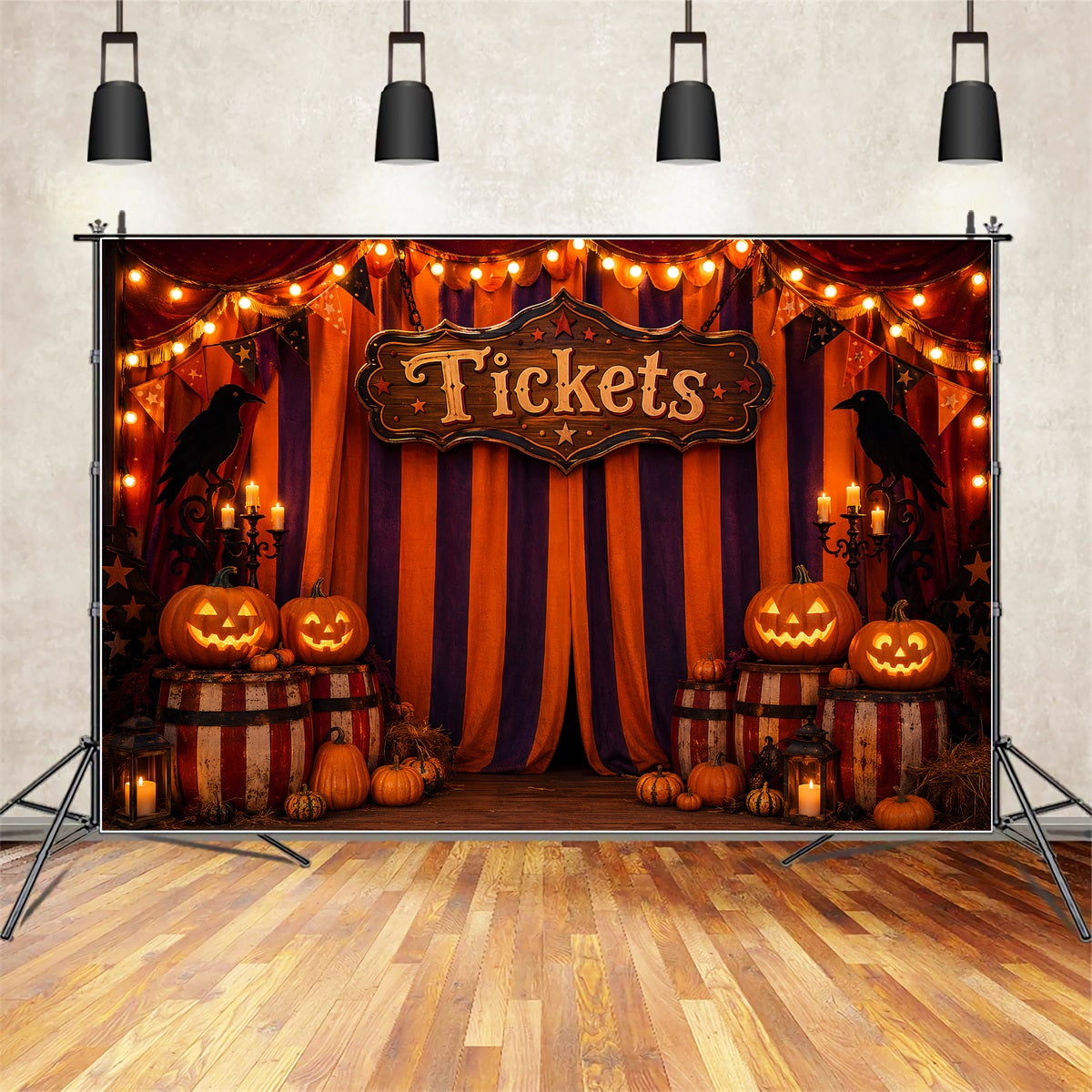 Halloween Backdrops For Pictures Pumpkin Carnival Ticket Booth Halloween Circus Backdrop UK LXX67-42