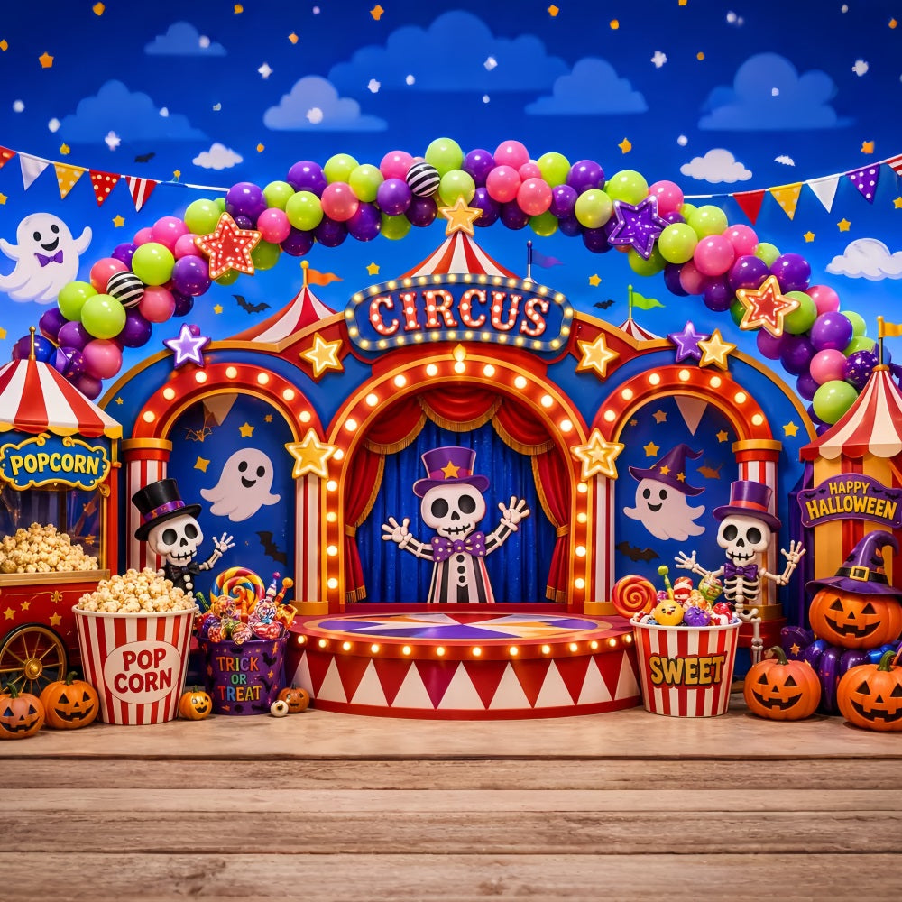 Halloween Carnival Backdrop Skeleton Circus Candy Stage DIY Halloween Backdrop UK LXX67-44
