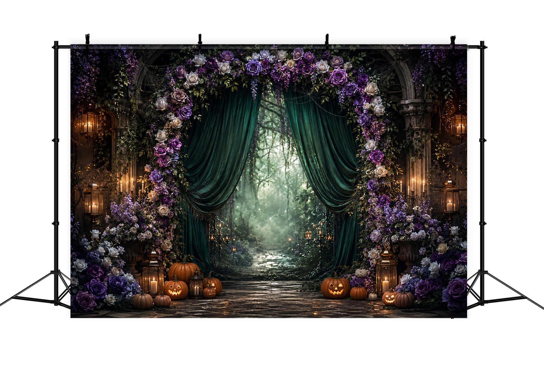 Halloween Backdrop Photography Gothic Floral Forest Arch Halloween Scary Backdrop UK LXX67-46