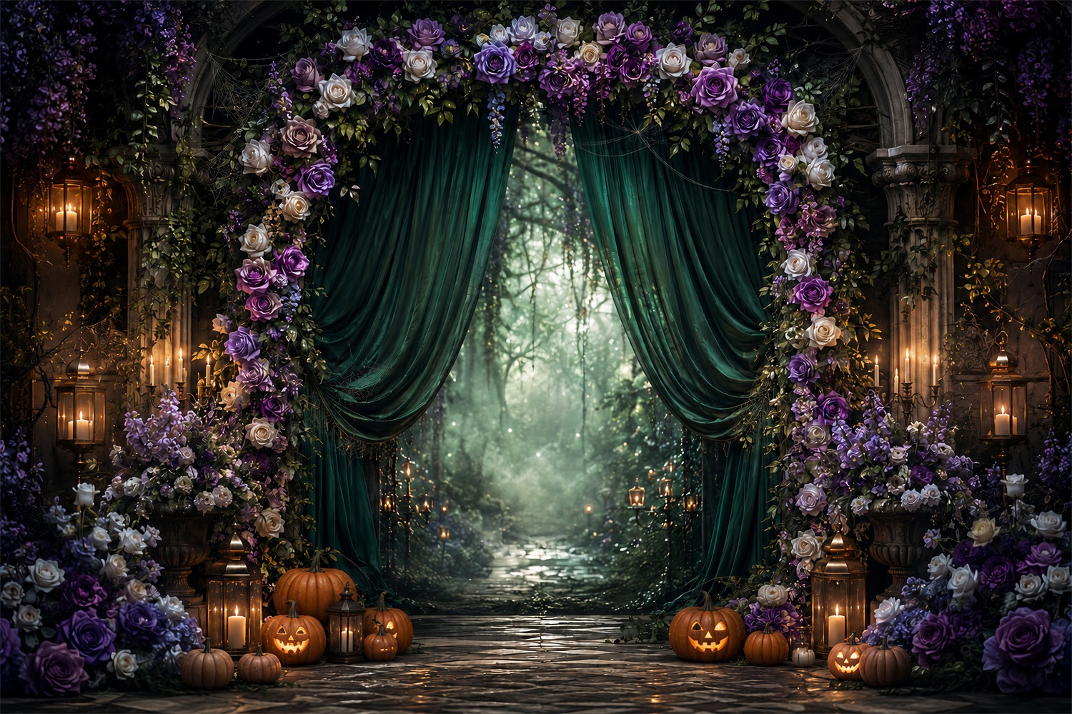 Halloween Backdrop Photography Gothic Floral Forest Arch Halloween Scary Backdrop UK LXX67-46